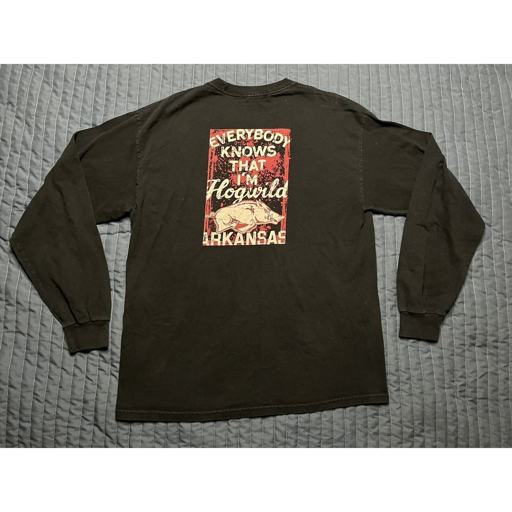 Houndstooth Hogwild Arkansas Razorbacks Long Sleeve T Shirt Men's Large Black